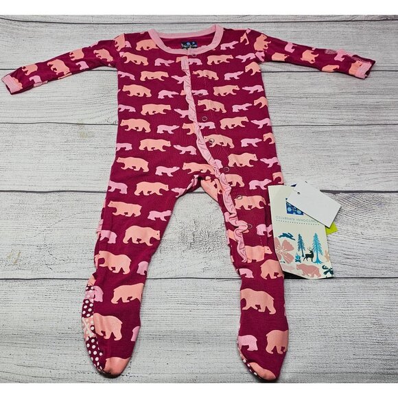 NWT Kickee Pants Baby Girl Brown Bears Ruffle Butt Footie Size 3-6 months - Picture 2 of 6